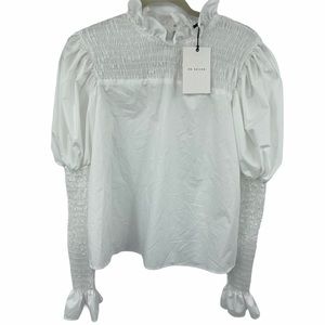 En Saison | White Smocked Ruffle Blouse NWT Sample